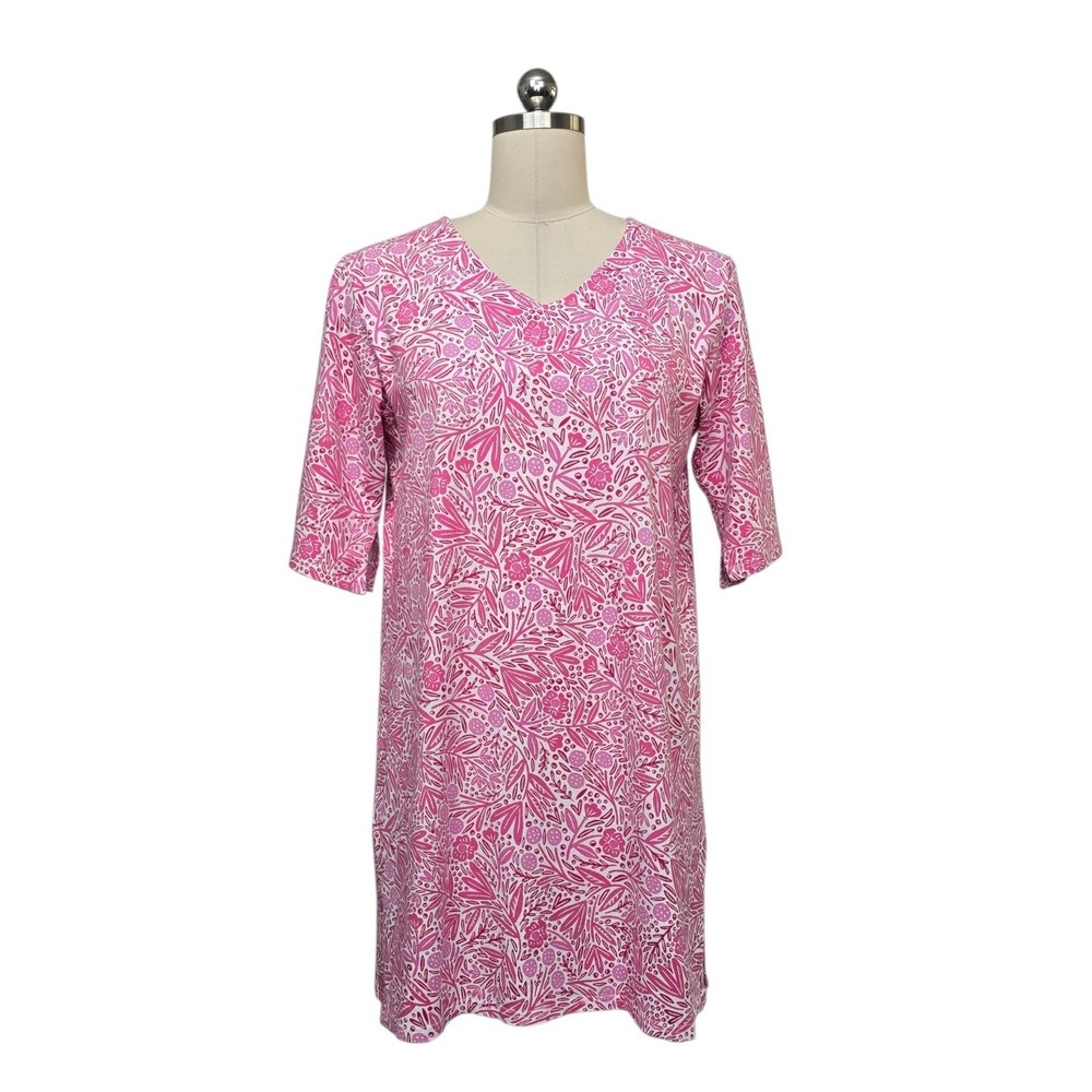 RipSkirt Hawaii Womens Pink Floral Bamboo Cotton V-Neck T-Shirt Dress Size XS/S